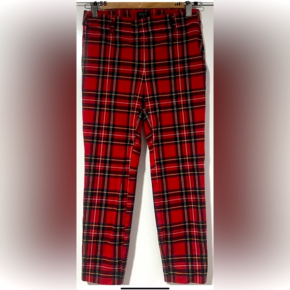 New J. Crew Winnie Pant Red Plaid Tartan Crop Stretchy Pants Side Zip Sz 0 SALE